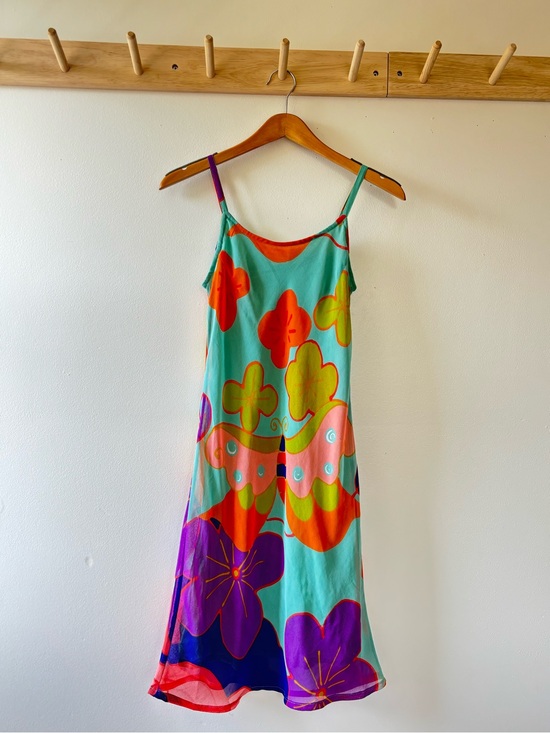 Vintage Dresses & Skirts - Vintage Vibrant Floral multicolour Slip Dress